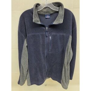 Bugle Boy Vintage Mens Full Zip Fleece Jacket Colorblock‎ Navy Grey 1608
